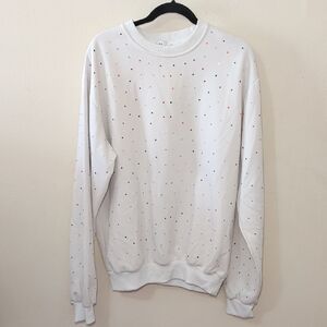 Lola + The Boys White Rainbow Sparkle Sweatshirt Rhinestones Women's Size XL